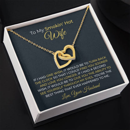 Romantic Gift for Smokin' Hot Wife - Jewelry from Husband for Valentine’s Day - Interlocking Hearts Necklace
