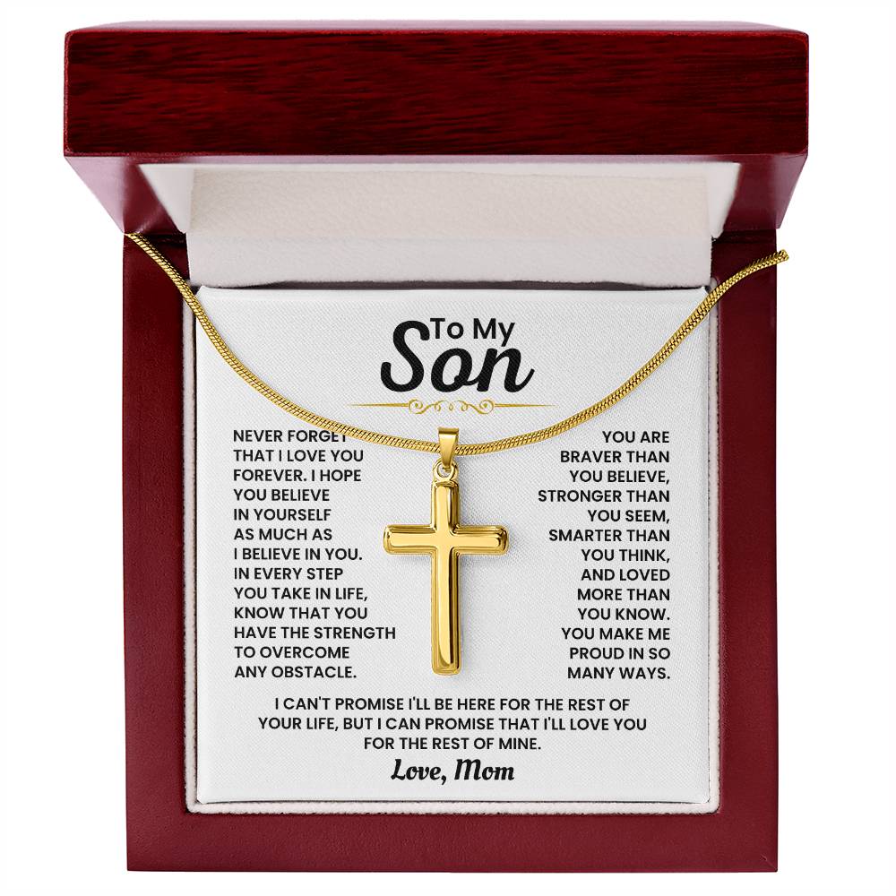 To My Son - Never forget I love you forever - Gift for Son from Mom - Artisan Cross Necklace