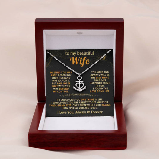 To My Beautiful Wife Necklace - Best Surprise Gift for Wife from Husband for Anniversary, Christmas & Valentine’s Day - Anchor Pendant Necklace