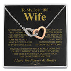 To My Beautiful Wife Necklace - Perfect Romantic Surprise from Husband for Anniversary, Birthday & Valentine’s Day - Interlocking Hearts Necklace