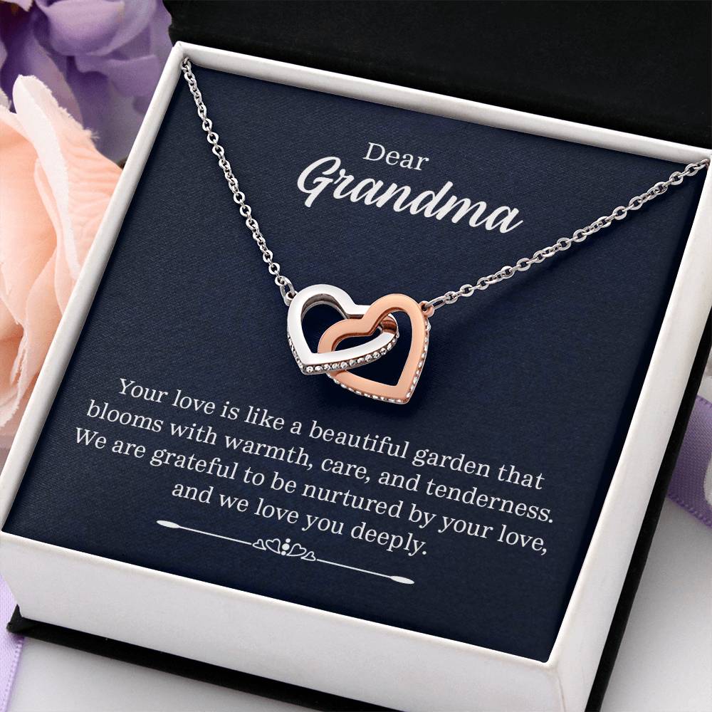 Dear Grandma - Your love is like a beautiful garden - Grandma Gift - Interlocking Hearts Necklace