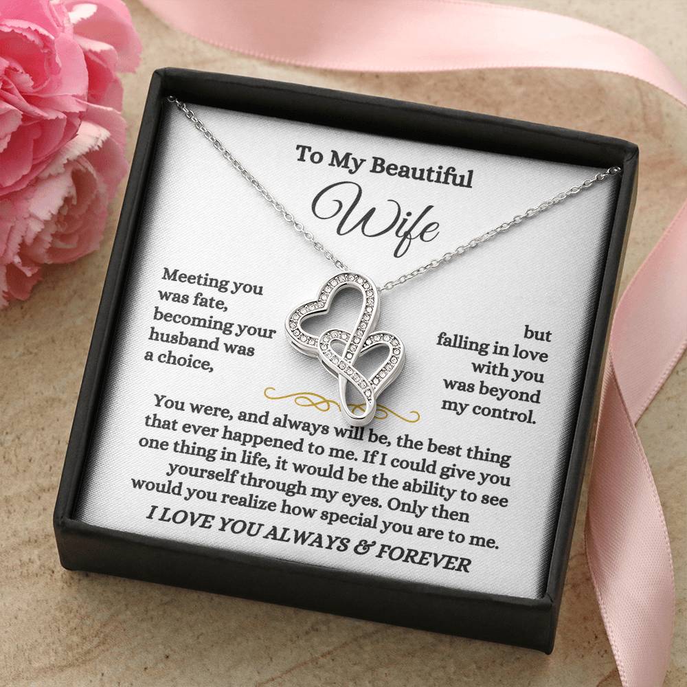 To My Beautiful Wife Necklace - Emotional Jewelry for Wife from Husband to Celebrate Love on Valentine’s Day & Beyond - Heart-to-heart Pendant Necklace