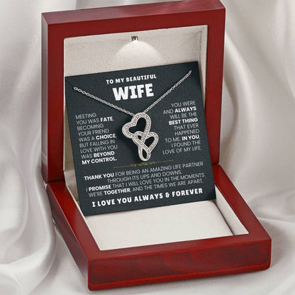 To My Beautiful Wife Necklace - Husband to Wife Jewelry for Romantic Valentine’s Day, Birthday & Anniversary Gifts - Heart-to-heart Pendant Necklace