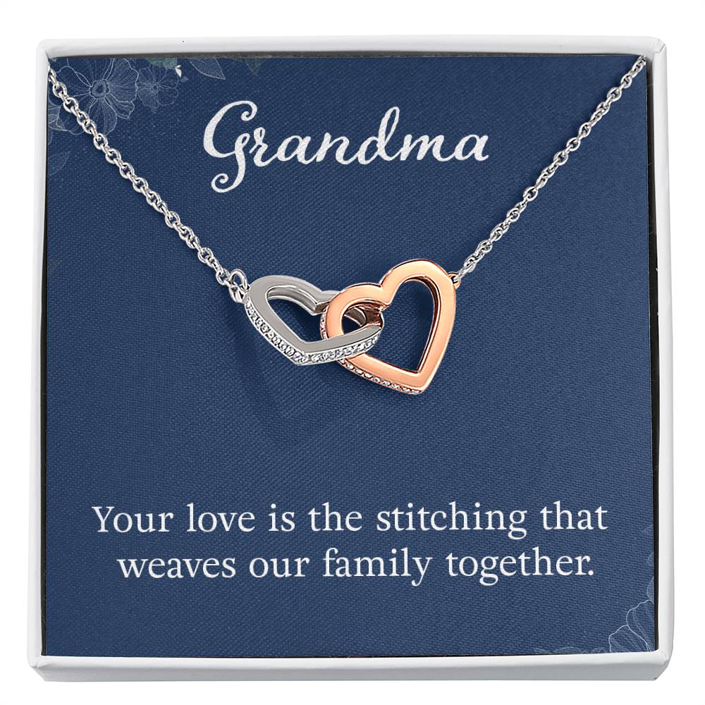 Grandma - Your love is the stitching - Gift for Grandmother - Interlocking Hearts Necklace