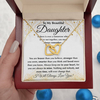 To My Daughter Necklace – Daughter Graduation & Birthday Present – Interlocking Hearts Necklace