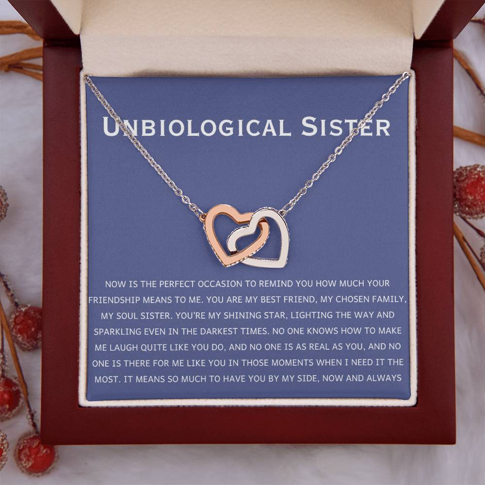 Unbiological Sister Necklace - Gift for Bonus Sister - Interlocking Hearts Necklace