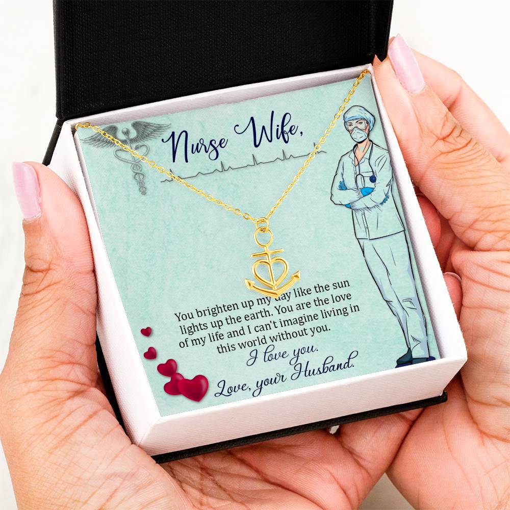 To My Nurse Wife Necklace - Romantic Keepsake Jewelry Gift from Husband for Special Days & Valentine’s Love - Anchor Pendant Necklace