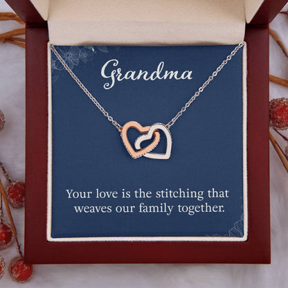 Grandma - Your love is the stitching - Gift for Grandmother - Interlocking Hearts Necklace