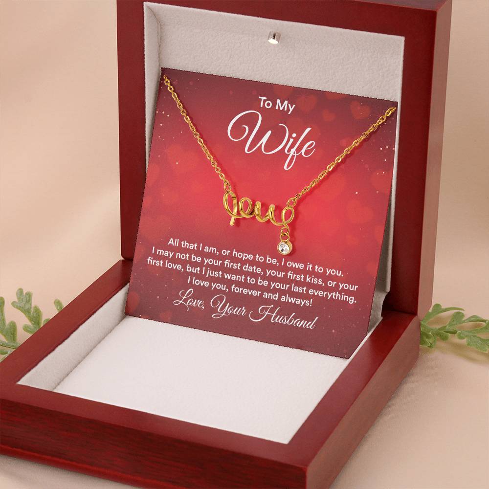 Romantic Jewelry Gift for Wife - Perfect From Husband for Birthday, Anniversary & Valentine’s Day - Scripted Love Necklace