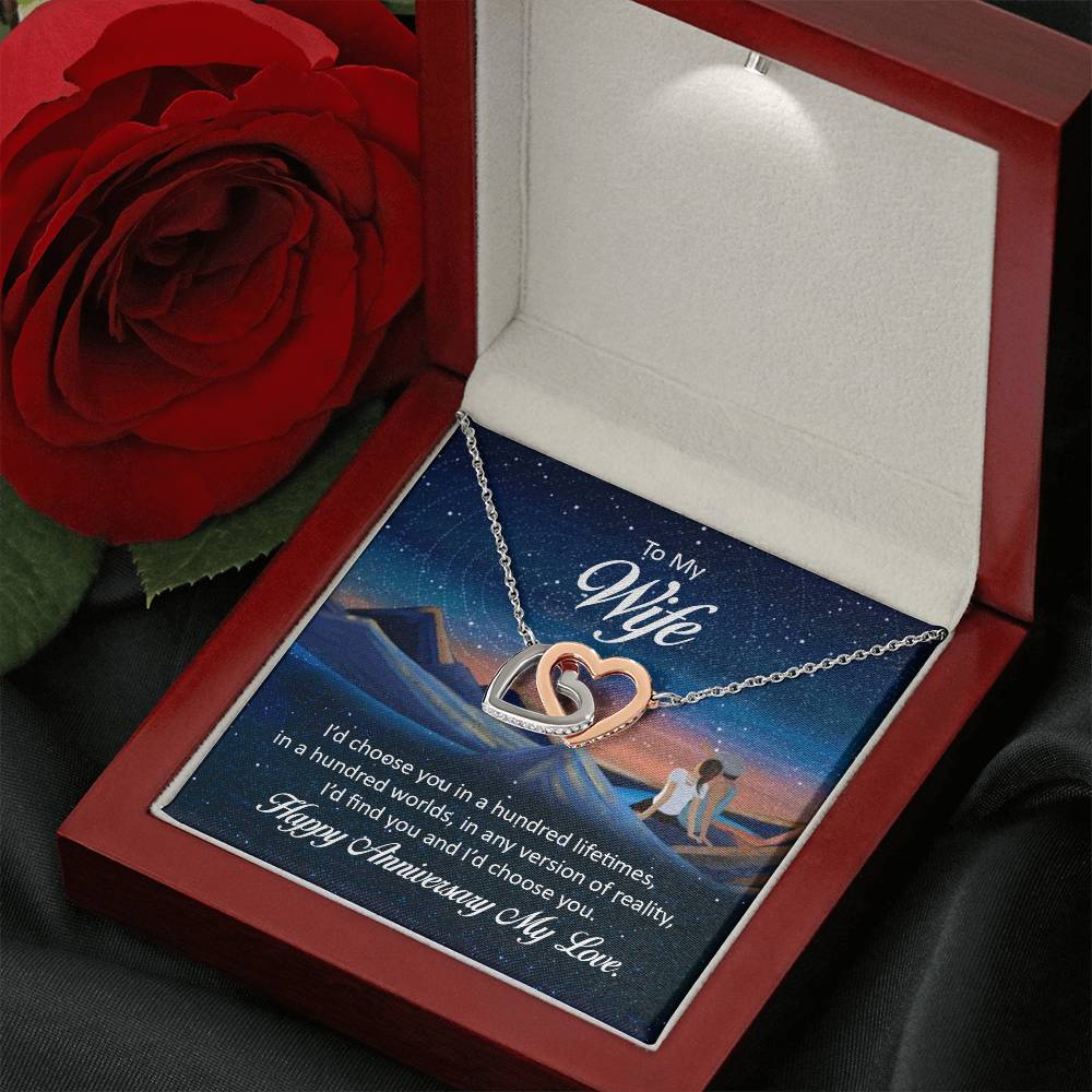 To My Wife Necklace - Best Loving Jewelry Gift for Anniversary - Interlocking Hearts Necklace