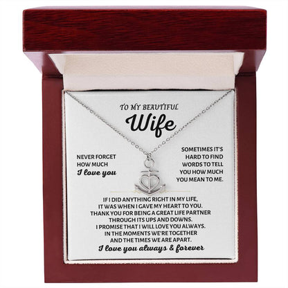 To My Beautiful Wife Necklace - Perfect Romantic Surprise from Husband for Anniversary, Birthday & Valentine’s Day - Anchor Pendant Necklace