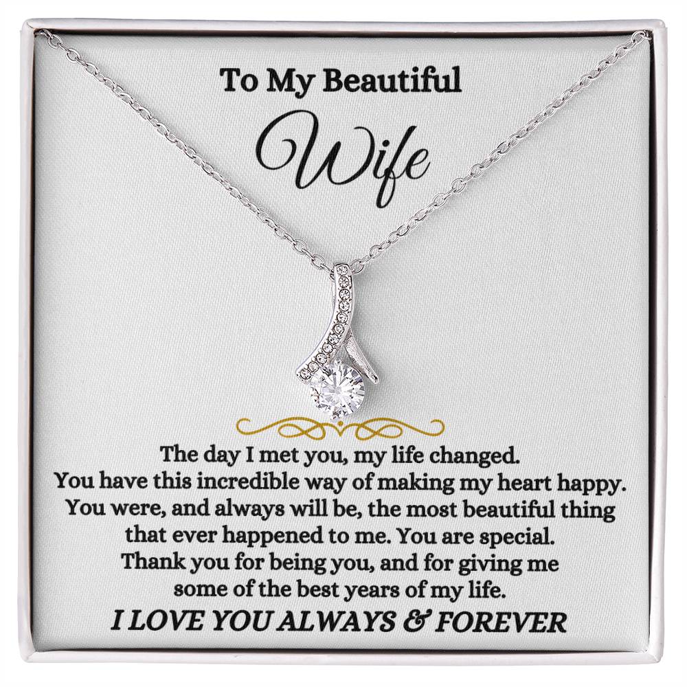 To My Beautiful Wife Necklace - Romantic Everyday Jewelry Gift from Husband for Birthday, Valentine’s Day & Just Because - Alluring Beauty Necklace