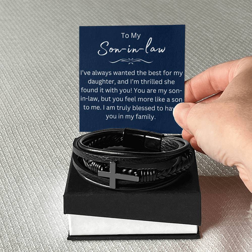 To My Son In Law – Holiday, Birthday, Graduation Gift – Men’s Cross Bracelet