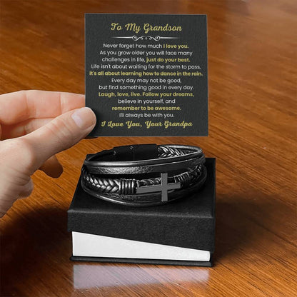 To My Grandson Bracelet – Birthday, Graduation, Christmas Gift from Grandpa – Men's Cross Bracelet