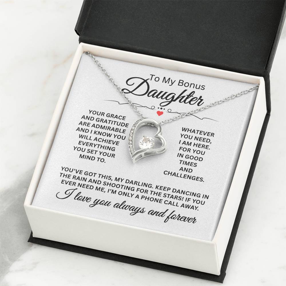 To My Bonus Daughter - Forever Love Necklace for Birthday, Graduation and Christmas