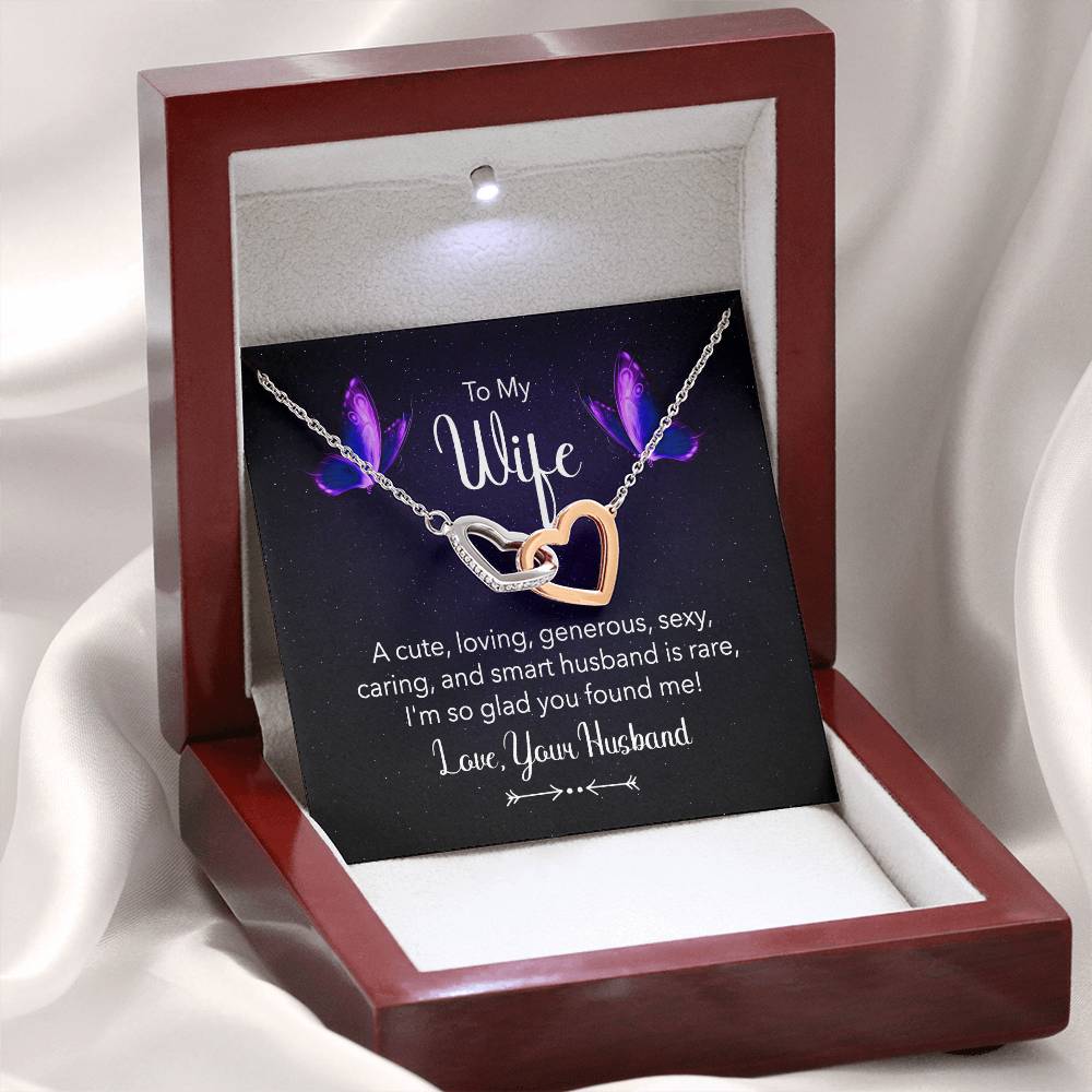 To My Wife Necklace - Romantic Anniversary & Valentine’s Day Jewelry Gift from Husband to Wife - Interlocking Hearts Necklace
