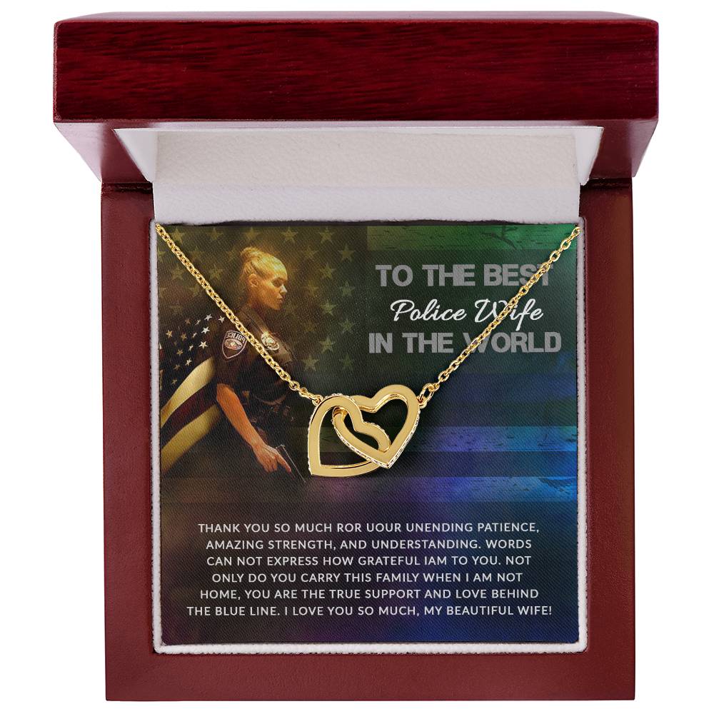 To My Beautiful Police Wife Necklace - Unforgettable Husband Gift, Emotional Jewelry for Anniversary & Valentine’s Day - Interlocking Hearts Necklace