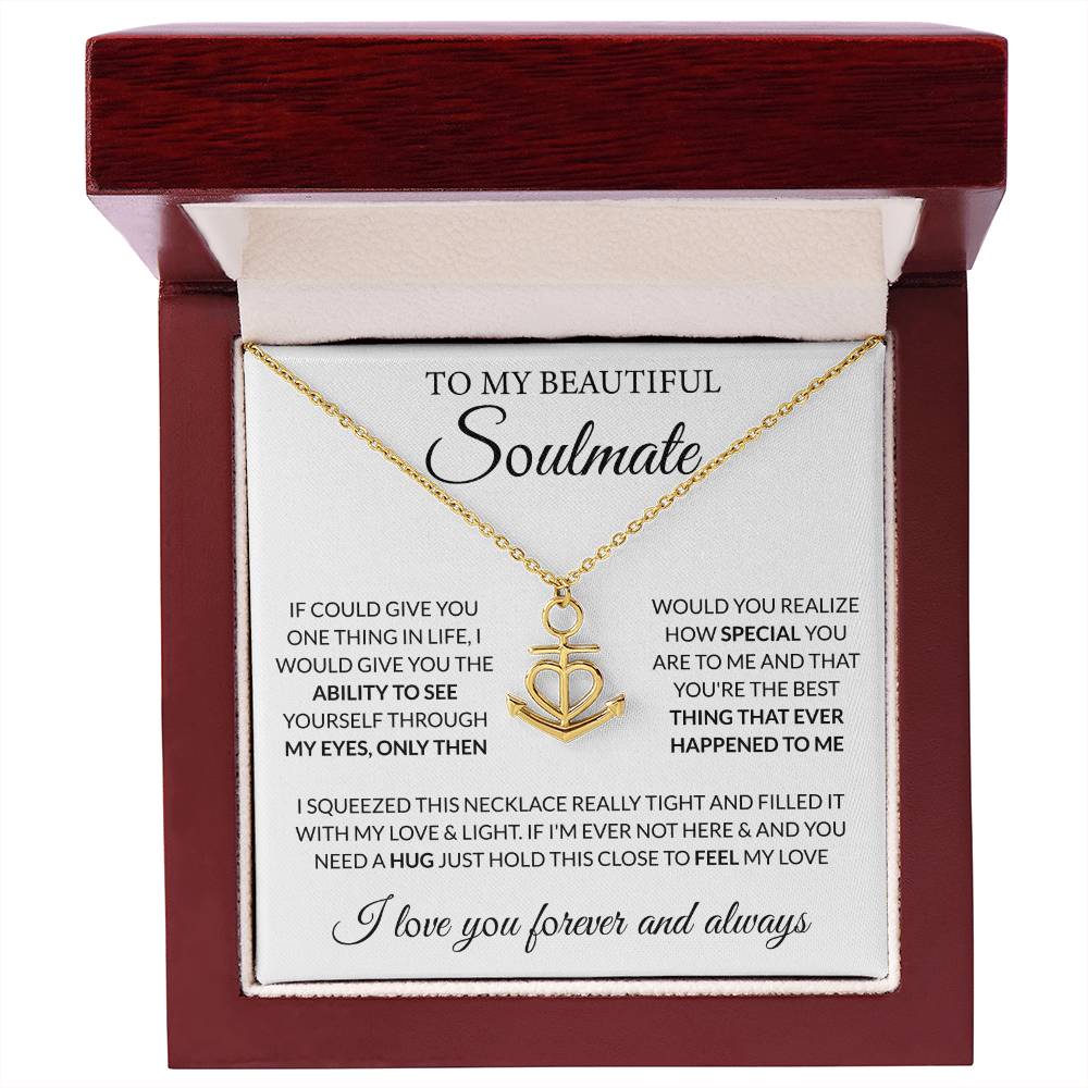 To My Beautiful Soulmate Necklace - Romantic Gift for Her for Christmas & Love Celebrations - Anchor Pendant Necklace