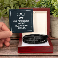 Stylish Husband Bracelet, Leather Wristband Gift with Love Message, Your presence is a gift that fills my heart with joy