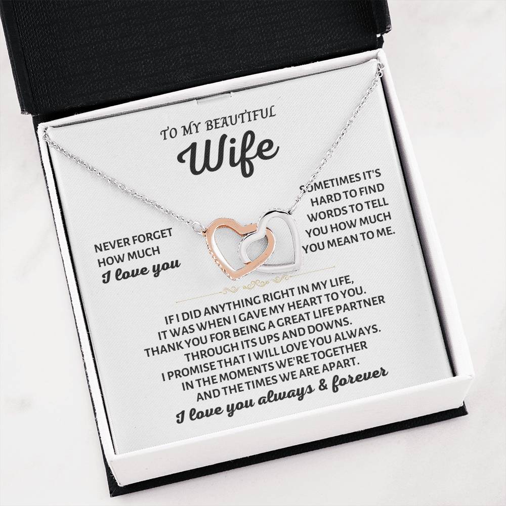 To My Wife Necklace - Heartfelt Jewelry from Husband for Birthday, Christmas & Valentine’s Day - Interlocking Hearts Necklace