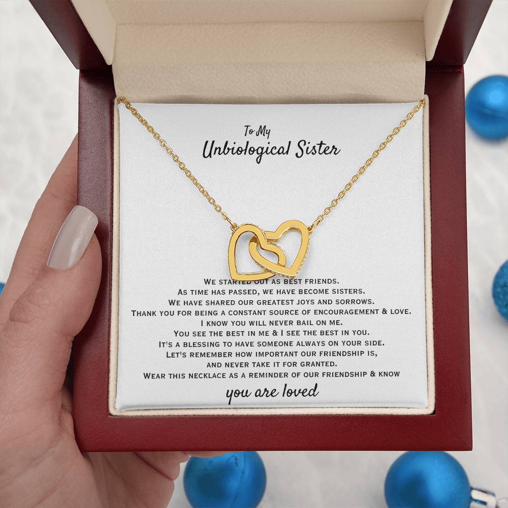 To My Unbiological Sister - You are loved - Gift for Bonus Sister - Interlocking Hearts Necklace