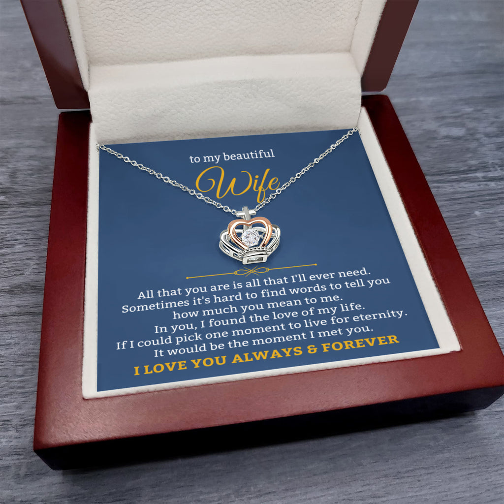 To My Beautiful Wife Necklace - Romantic Gift For Wives - Perfect For Anniversaries, Birthdays Or Special Occasions - Gifts For Her - Crown Pendant Necklace
