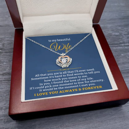 To My Beautiful Wife Necklace - Romantic Gift For Wives - Perfect For Anniversaries, Birthdays Or Special Occasions - Gifts For Her - Crown Pendant Necklace
