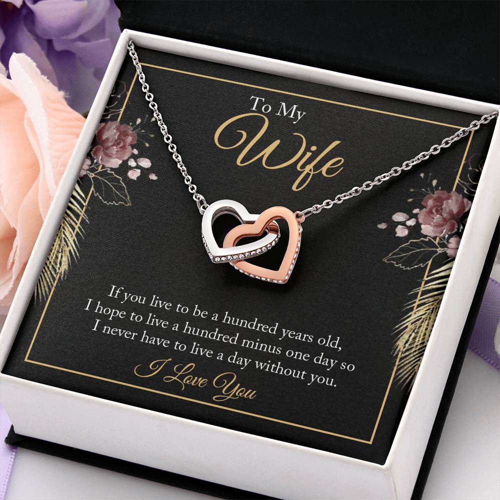 To My Wife Necklace - Best Loving Jewelry Gift for Valentine’s Day, Anniversaries & Romantic Surprises - Interlocking Hearts Necklace