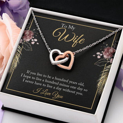 To My Wife Necklace - Best Loving Jewelry Gift for Valentine’s Day, Anniversaries & Romantic Surprises - Interlocking Hearts Necklace
