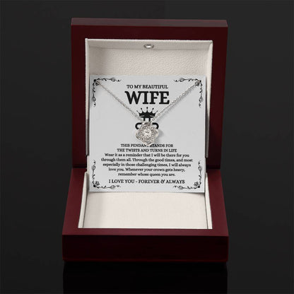To My Beautiful Wife Necklace - Best Loving Jewelry Gift for Valentine’s Day, Anniversaries & Romantic Surprises - Love Knot Necklace