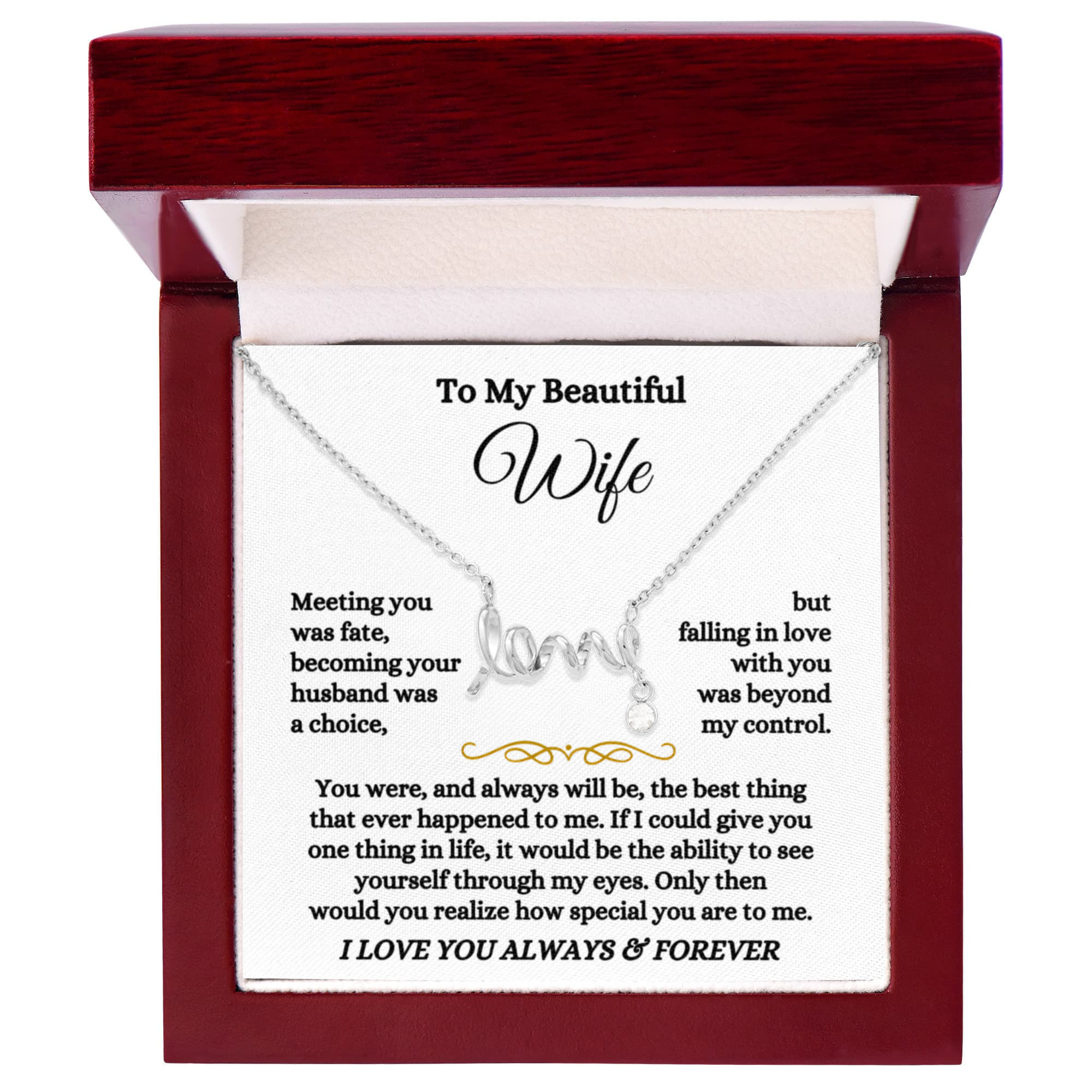 To My Wife Necklace - Surprise Gift from Husband for Birthday, Valentine’s Day & Anniversary - Scripted Love Necklace