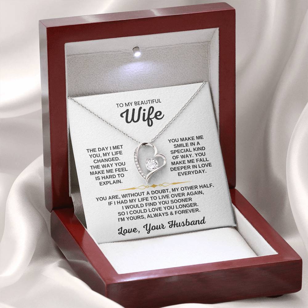 To My Beautiful Wife Necklace - Romantic Husband to Wife Jewelry for Birthday, Valentine’s Day & Special Celebrations - Forever Love Necklace