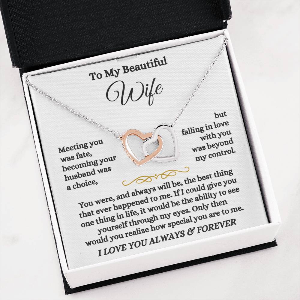 To My Wife Necklace - Sentimental Jewelry Gift from Husband for Birthday, Anniversary & Valentine’s Day - Interlocking Hearts Necklace