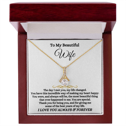 To My Beautiful Wife Necklace - Romantic Everyday Jewelry Gift from Husband for Birthday, Valentine’s Day & Just Because - Alluring Beauty Necklace