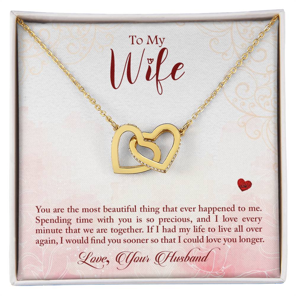 To My Wife Necklace - Emotional Love Jewelry Gift from Husband for Valentine’s Day & Birthday Happiness - Interlocking Hearts Necklace