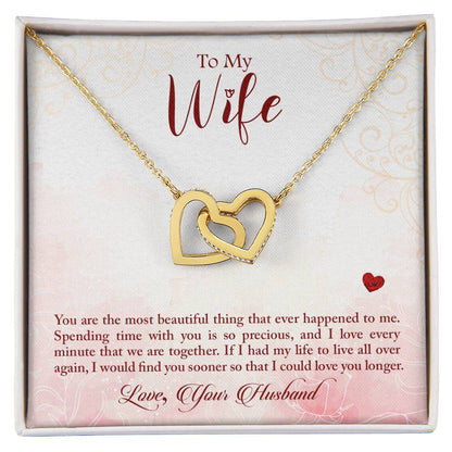 To My Wife Necklace - Emotional Love Jewelry Gift from Husband for Valentine’s Day & Birthday Happiness - Interlocking Hearts Necklace