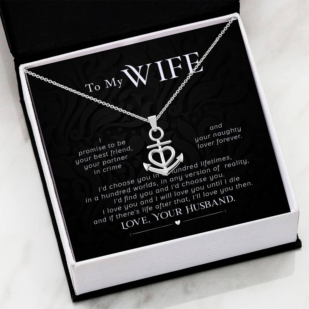 To My Wife Necklace - Emotional Jewelry Gift for Wife from Husband to Celebrate Love Every Day - Anchor Pendant Necklace