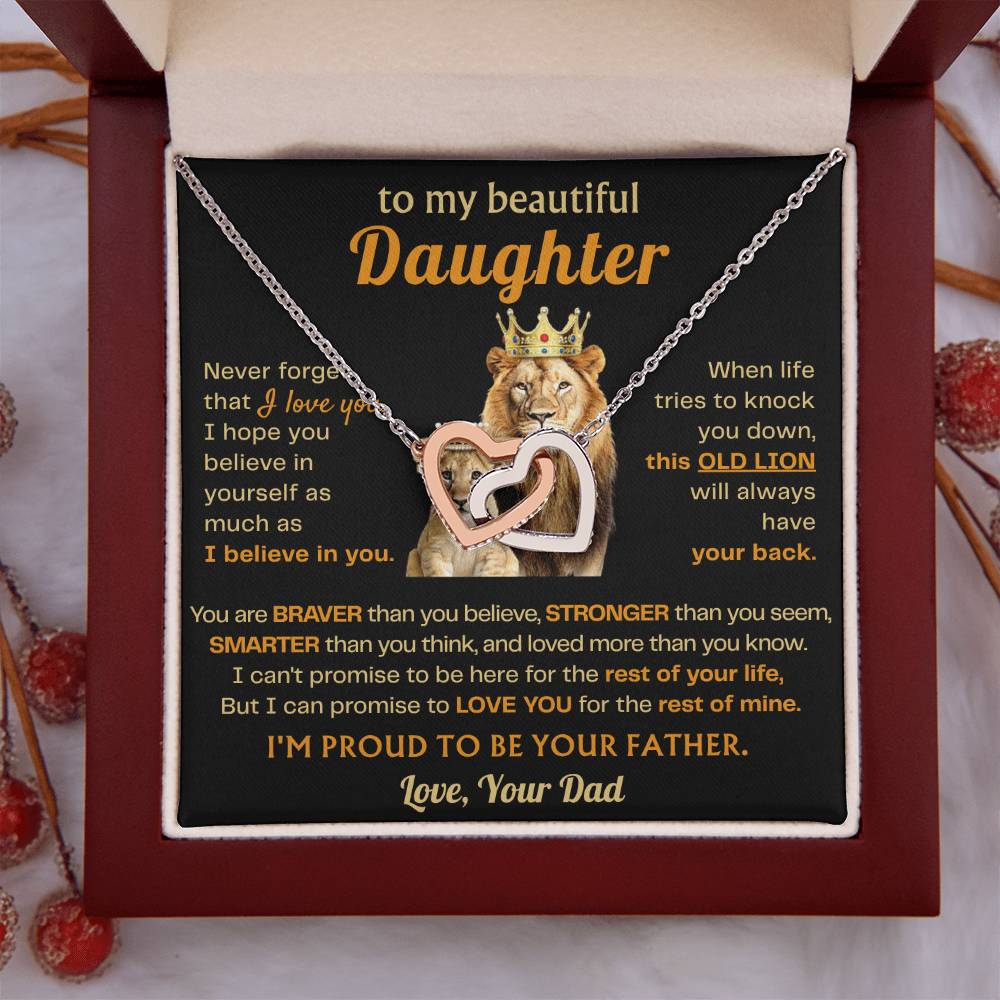 To My Daughter Necklace - Sentimental Birthday Gift from Dad, Meaningful Jewelry for Milestones & Holidays - Interlocking Hearts Necklace