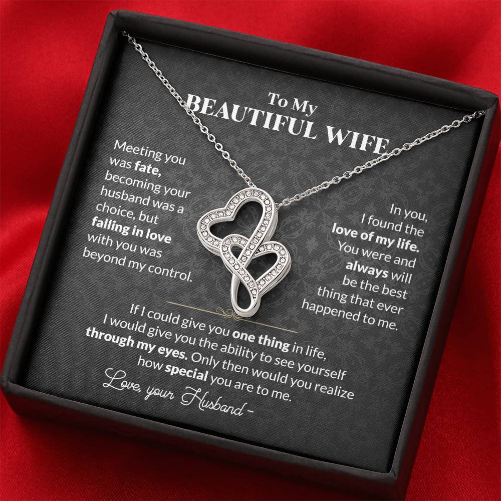To My Wife Necklace - Best Loving Jewelry Gift for Valentine’s Day, Anniversaries & Romantic Surprises - Heart-to-heart Pendant Necklace
