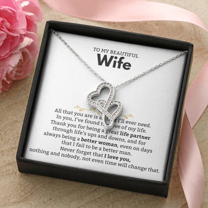 To My Beautiful Wife Necklace - Beautiful Wife Jewelry Gift for Birthday, Valentine’s Day & Special Romantic Moments - Heart-to-heart Pendant Necklace