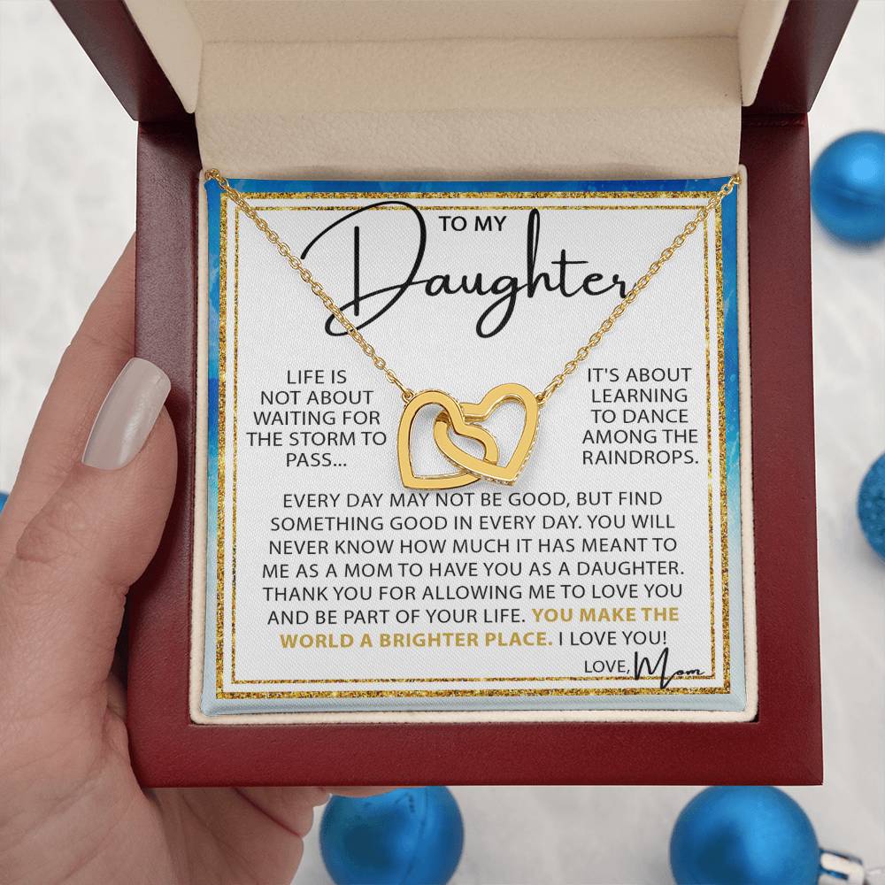 To My Daughter Necklace – Mother to Daughter Birthday Graduation Present – Interlocking Hearts Necklace