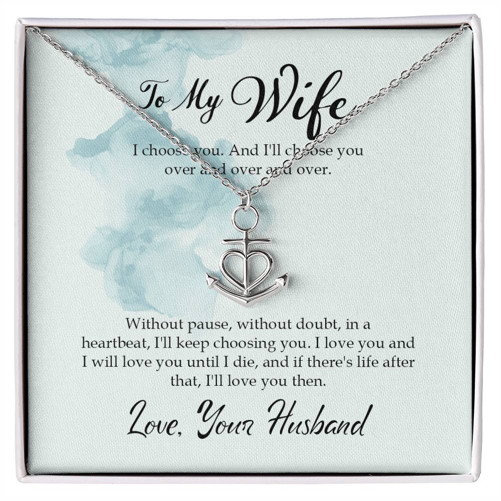 To My Wife Necklace - Husband to Wife Jewelry for Romantic Valentine’s Day, Birthday & Anniversary Gifts - Anchor Pendant Necklace