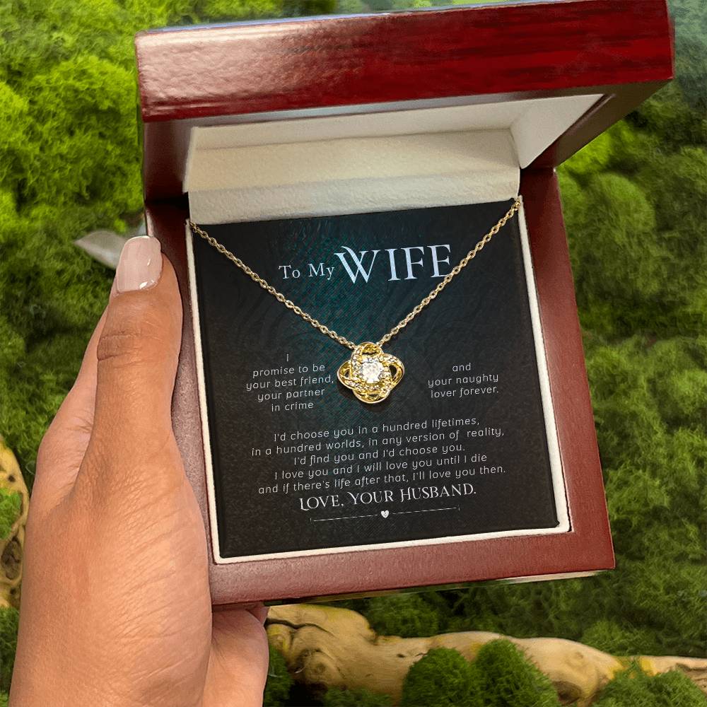 Best Gift for Wife from Husband - Emotional Love Jewelry for Birthday, Valentine’s Day, Anniversary & Christmas - Love Knot Necklace