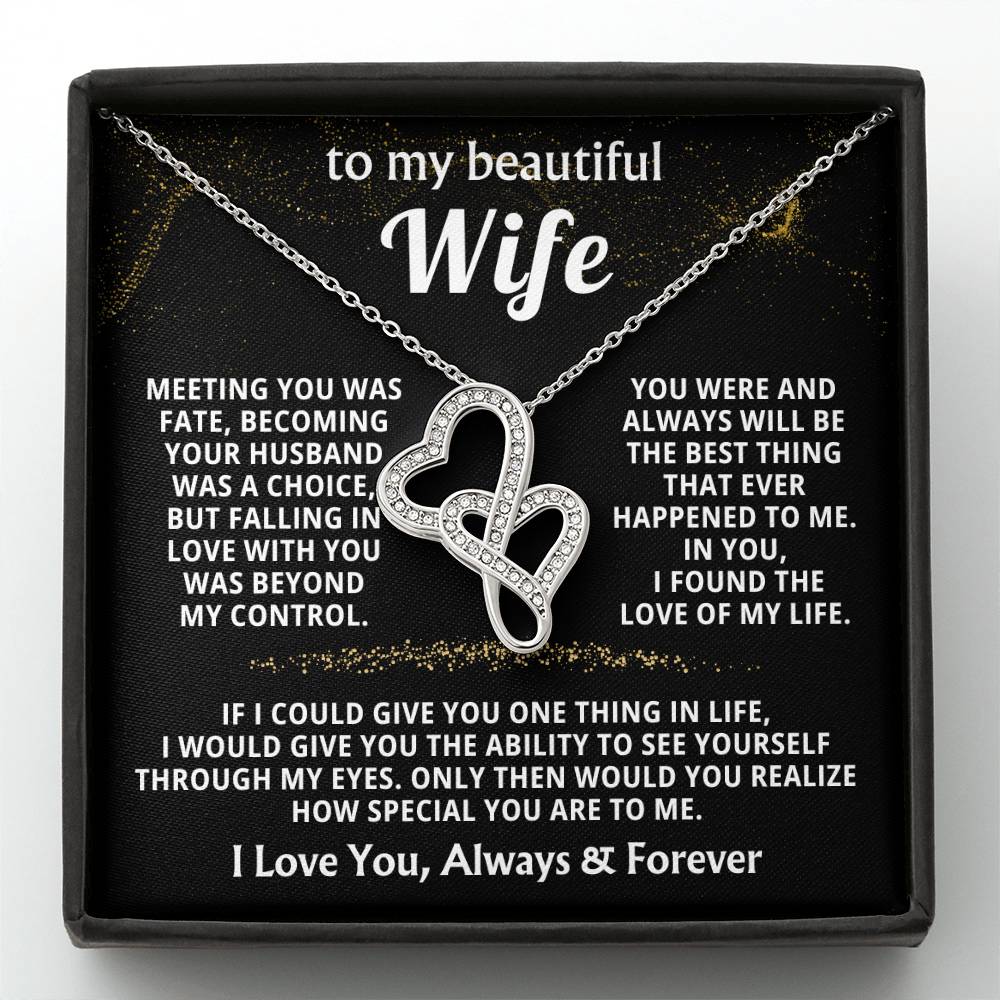 To My Beautiful Wife Necklace - Special Love Jewelry for Wife from Husband for Birthday, Anniversary & Valentine’s Day - Heart-to-heart Pendant Necklace