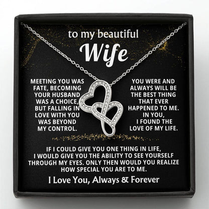 To My Beautiful Wife Necklace - Special Love Jewelry for Wife from Husband for Birthday, Anniversary & Valentine’s Day - Heart-to-heart Pendant Necklace