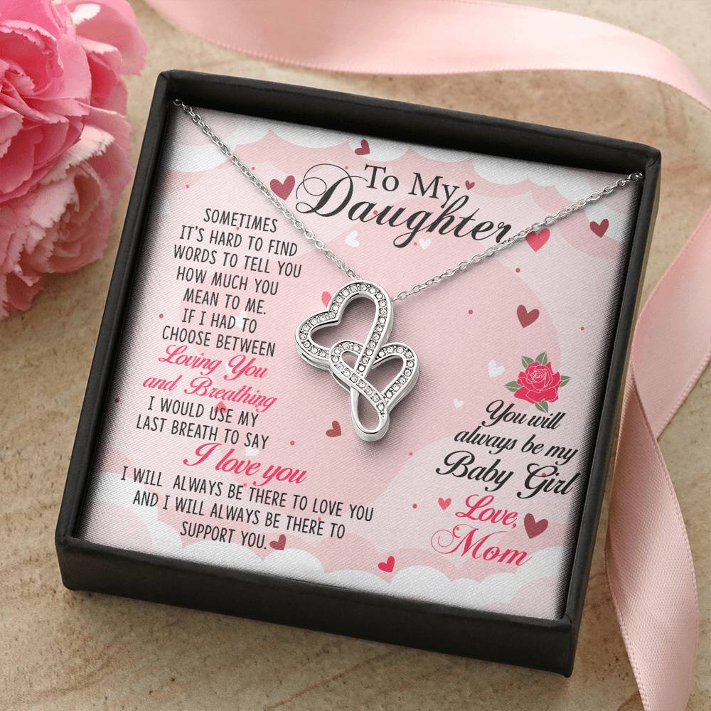To My Daughter Necklace - Sentimental Birthday Gift from Mom - Heart-to-heart Pendant Necklace
