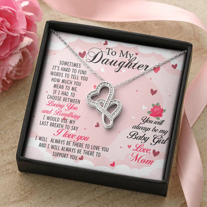 To My Daughter Necklace - Sentimental Birthday Gift from Mom - Heart-to-heart Pendant Necklace