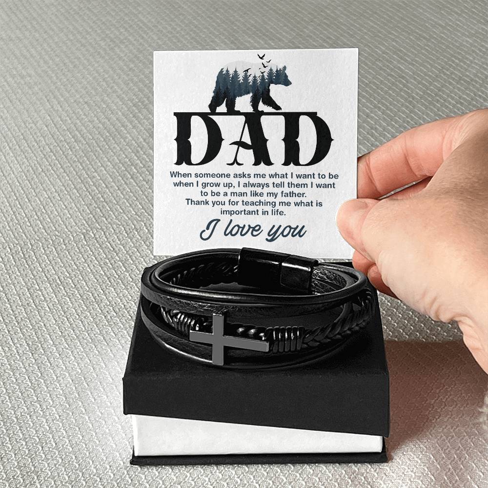Leather Bracelet-Dad-When someone asks me Men's Cross Bracelet