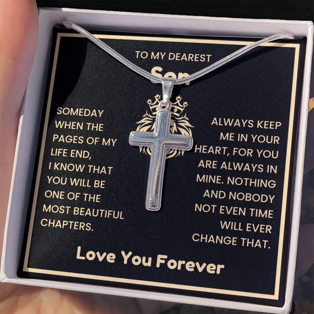 To My Dearest Son Necklace - Gift for Son - Always keep me in your heart - Artisan Cross Necklace