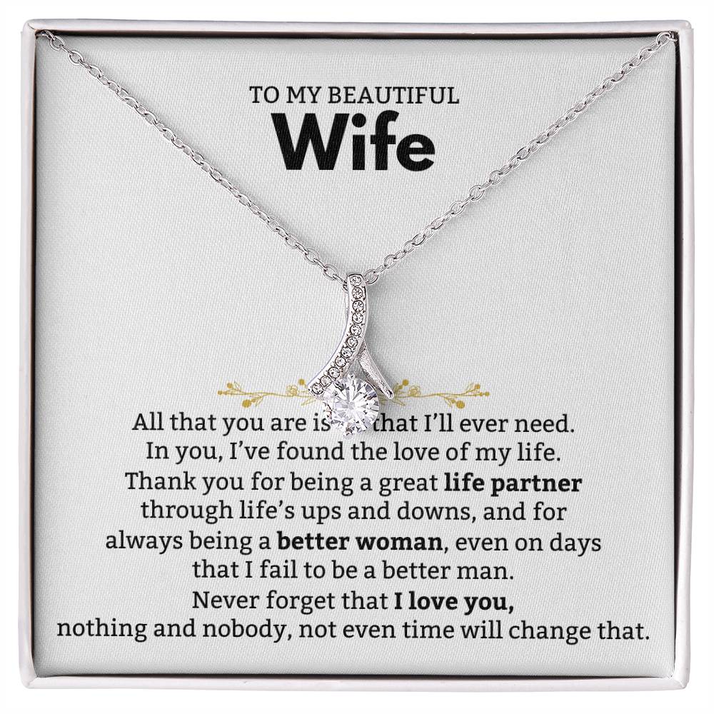 To My Beautiful Wife Necklace - Romantic Birthday Jewelry Gift from Husband for Valentine’s Day & Long Lasting Memories - Alluring Beauty Necklace